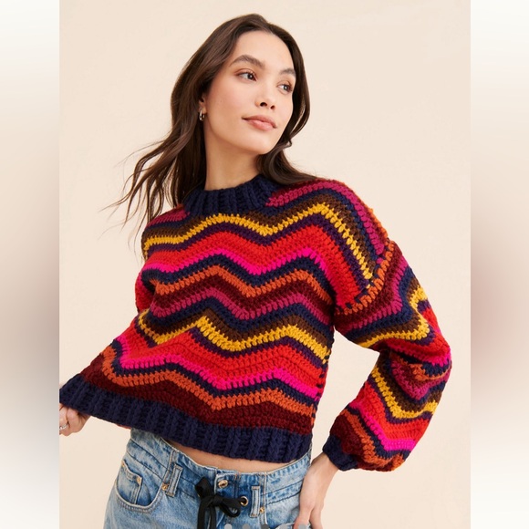 FARM Rio Crochet Vibrant Zigzag Knit Sweater - Picture 3 of 4